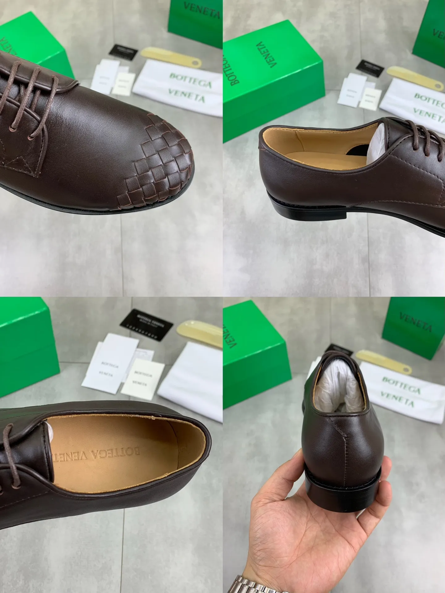 Factory price P860💰Top quality (genuine leather outsole series)💎💎💎 BOTTEGA VENETA official website synchronizes the latest model, top version of the highest version of BV business leather shoes in the market, accept material comparison, shoe type comparison, process comparison, practical and textured, versatile and suitable for any occasion, the more you look at it, the more flavorful it becomes. Pure hand-woven craftsmanship - upper material, imported original hand-woven calfskin - high-quality water-dyed cowhide inside - original private model customized handmade leather outsole -Size: female 35-39 (34 40 customized) male 39-44 (38 45 customized) Comes with original BV green box, complete packaging.